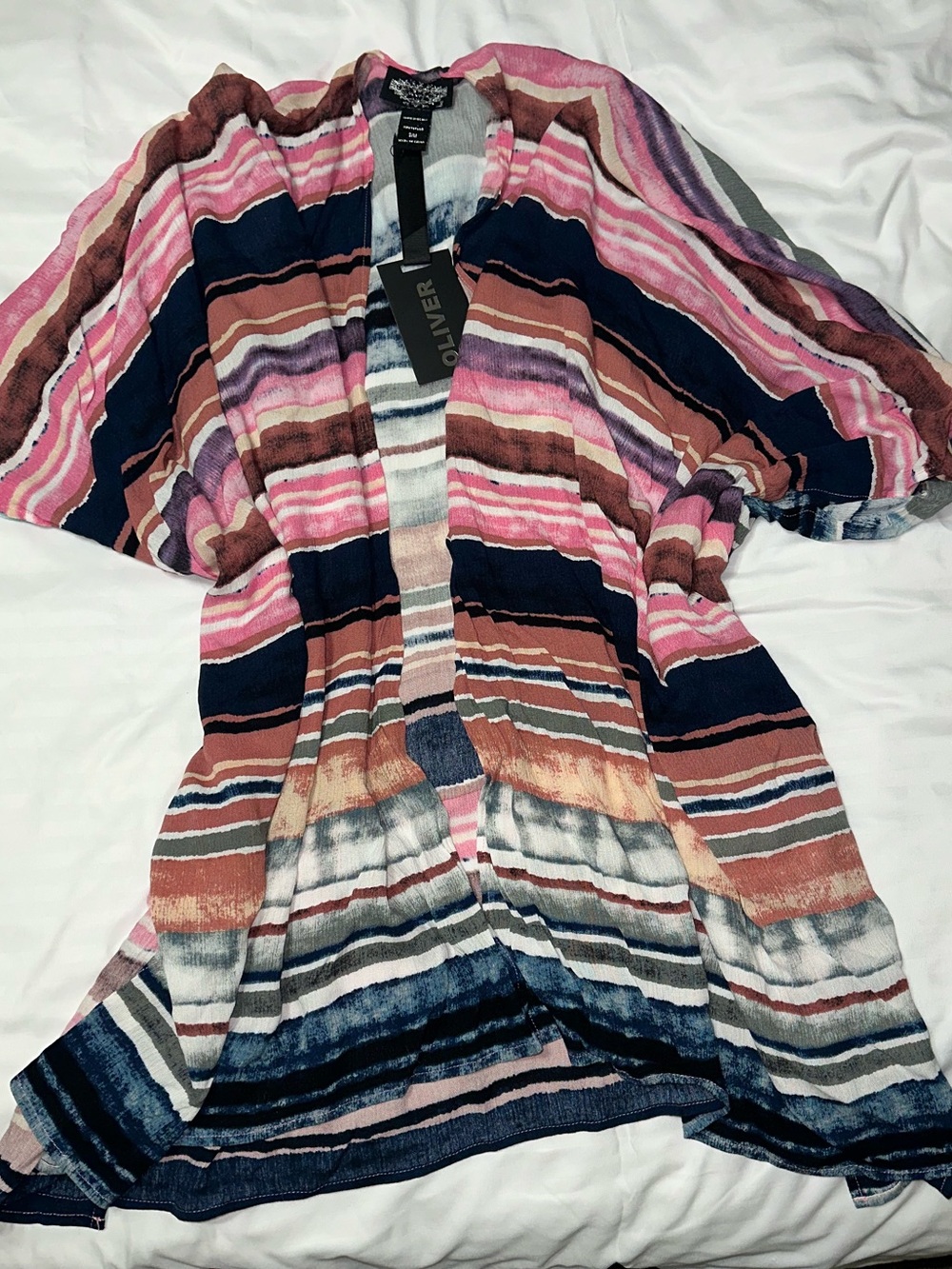 Striped Open-Front Cape in Pink, Navy, Brown, White by Oliver